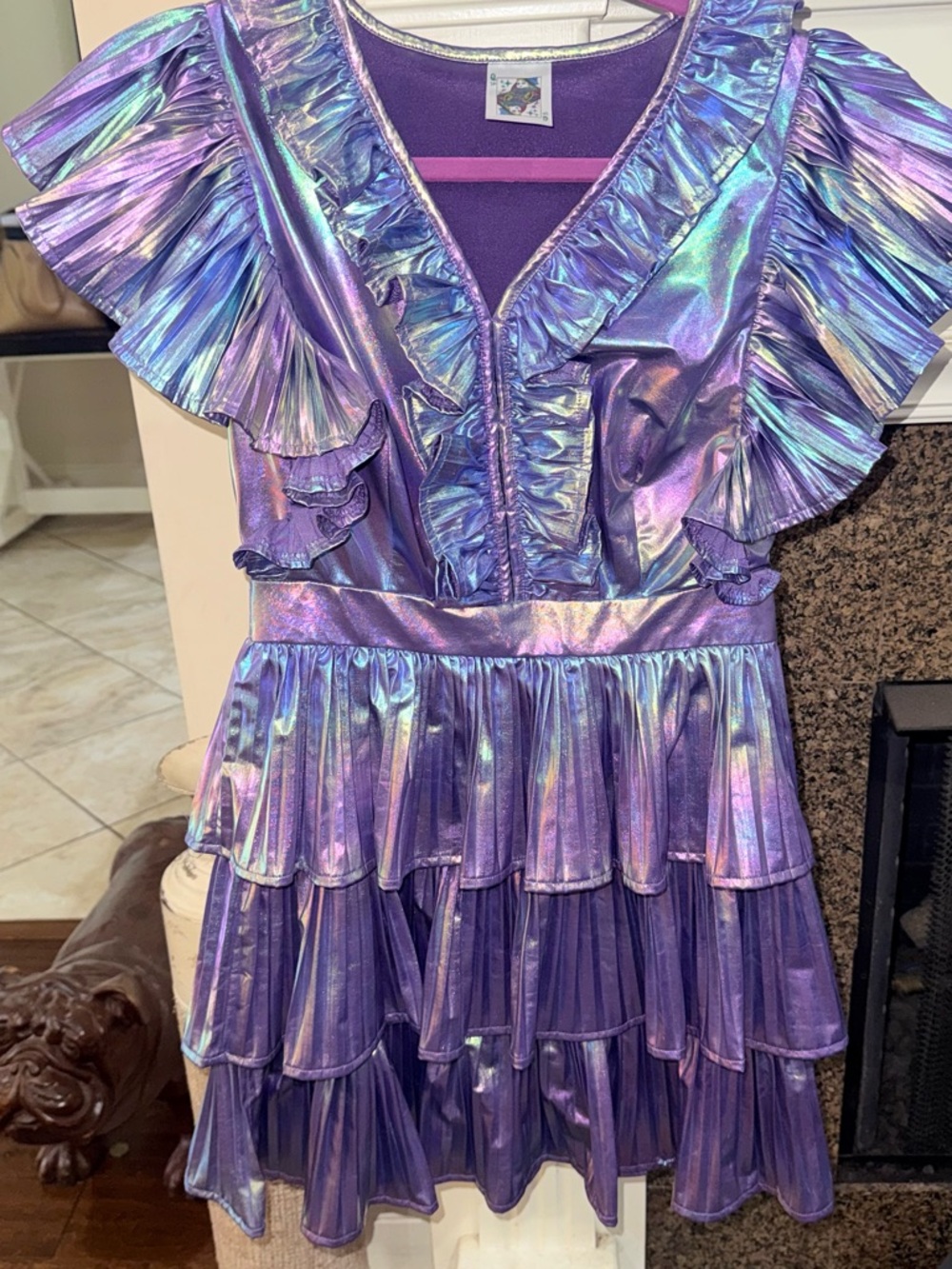 QUEEN OF SPARKLES Iridescent Purple Ruffle Tiered Dress